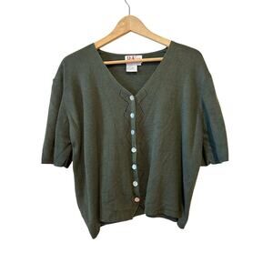 VTG Ramie Blend Cardigan Sweater Sz 16 Mother Pearl Buttons Forest Fairy Green